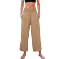 thumbnail image 5 of Petite Womens Wide Leg Crop Pants 2026 Summer Smocked Waist Pull On Casual Palazzo Trousers with Pockets Khaki L, 5 of 6