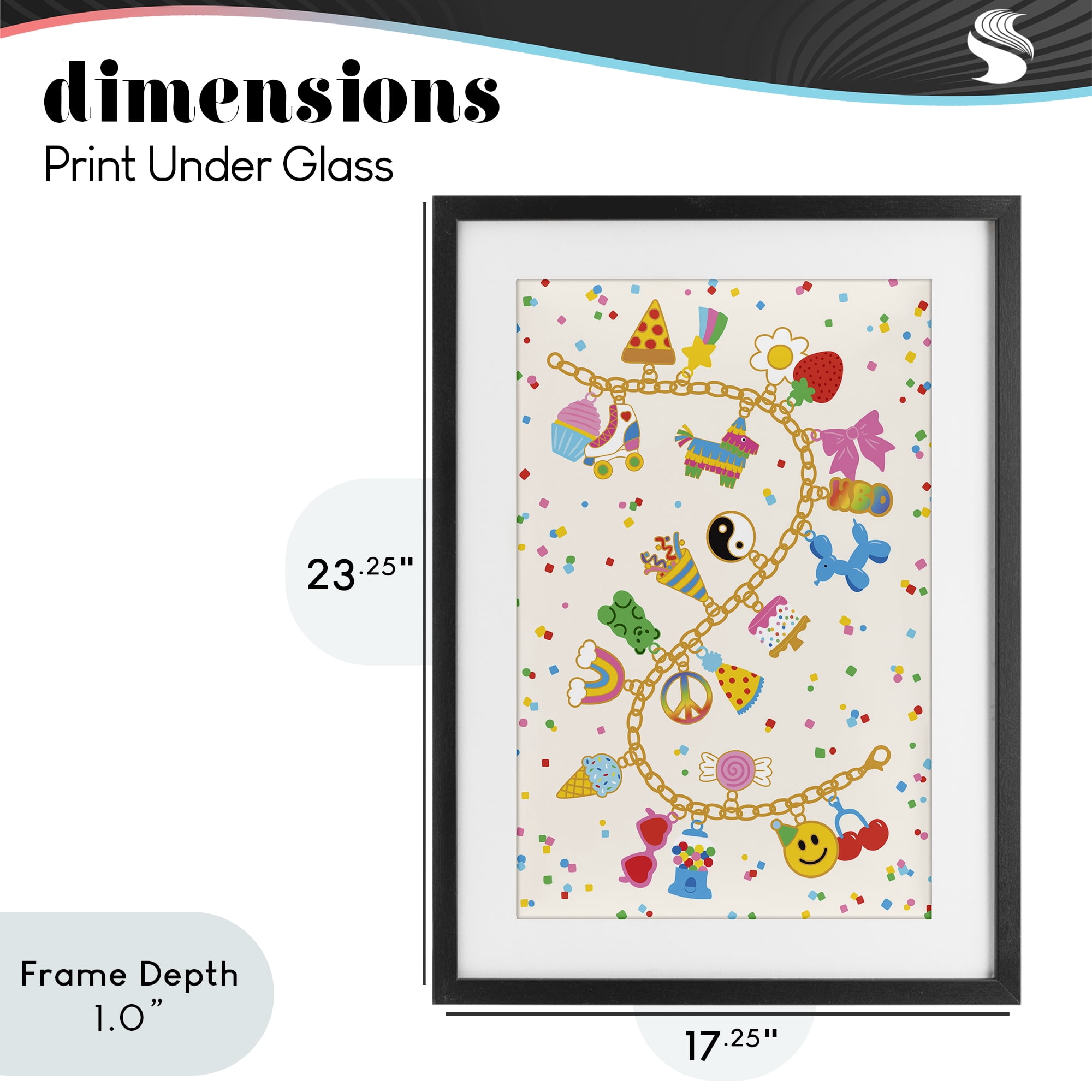 Stupell Industries Playful Party Charm Bracelet Black Framed Print Under Glass, design by Nadia Hassan