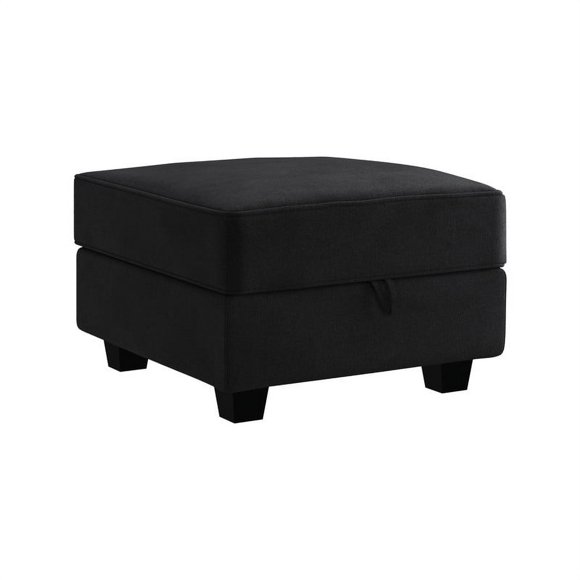 HONBAY Velvet Square Ottoman Module for Modular Sectional Sofa, Storage Footrest, Black
