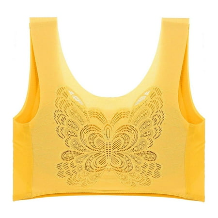 

Spdoo Womens Thin Plus Size Sports Sleep Bra Hollow Back Bra Yellow 42