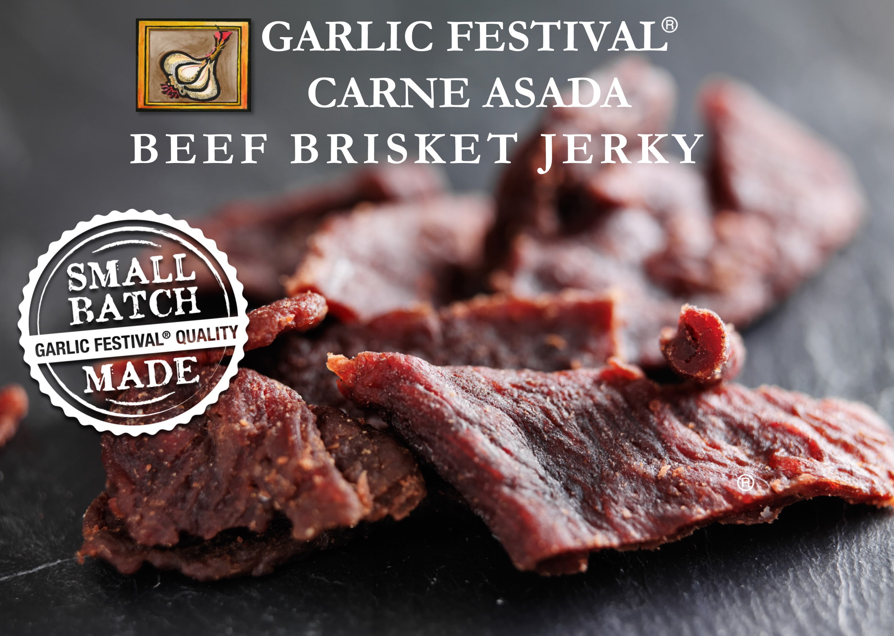 Garlic Festival Garlic Carne Asada Beef Brisket Jerky Net Wt. 2.5 oz.