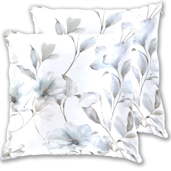 Light Blue-white Flower Throw Pillow Covers Pillowcases 16 x 16 Inch Home Decor 2 Packs for Bedroom Sofa