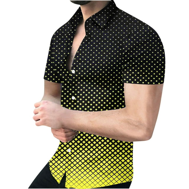 RKSTN Chemises pour Hommes Manches Courtes Chemise Géométrique 3D Non Positionnée Chemise Imprimée Régulière Manches Courtes Col Rabattu Mode Décontractée Chemise de Plage Haut Blouse Chemises Hawaïennes pour Hommes