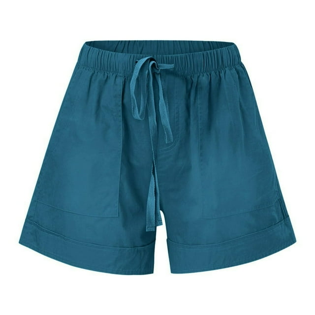 DEELLEEO Womens Comfy Drawstring Splice Casual Elastic Waist Pocketed Loose Shorts Pants