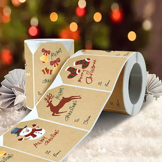 Multicolour Christmas Stickers Roll, Kraft Paper Gift Labels with Various Festive Patterns, Easy to Peel and Stick, Ideal for Gift Wrapping and Card Making, 250 Pack