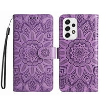 Dteck Cases Compatible with Samsung Galaxy A53 5G Wallet Case Card Holder Flip Cover Embossed Clover Flower PU Leather Magnetic Folio Kickstand with Wrist Strap, Purple