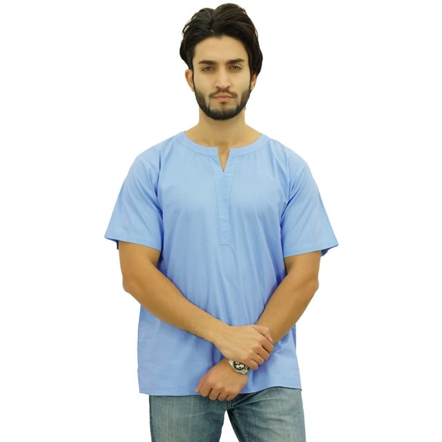 Atasi Kurta Court Décontracté pour Homme Tunique Indienne Haut en Coton à Col en V - Xxx-Grand