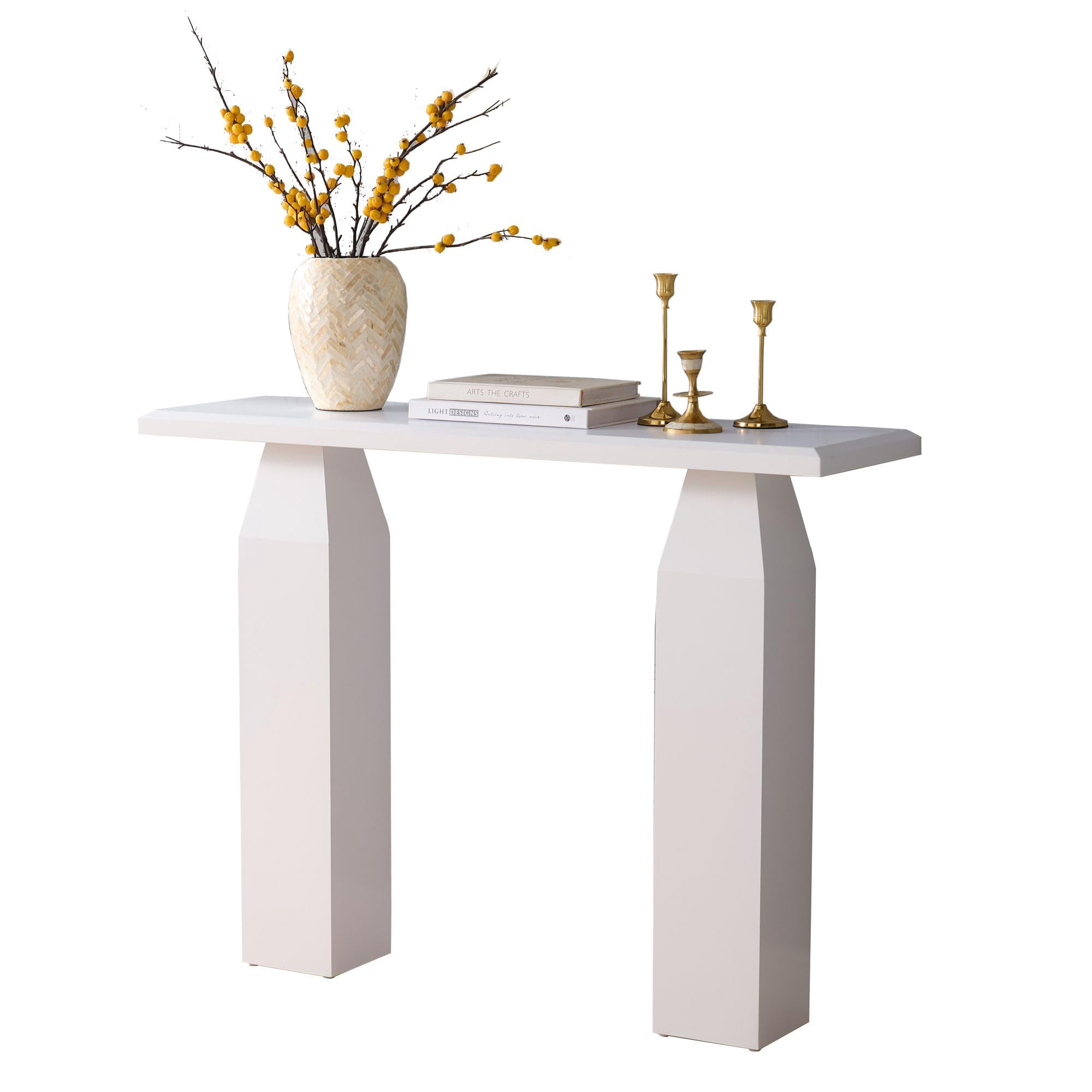Kings Brand Furniture Sienna Console Table – Wood Rectangular Entryway & Sofa Table with Tapered Pedestal Legs, Modern Narrow Accent Table for Living Room, Hallway, or Behind Sofa (White)