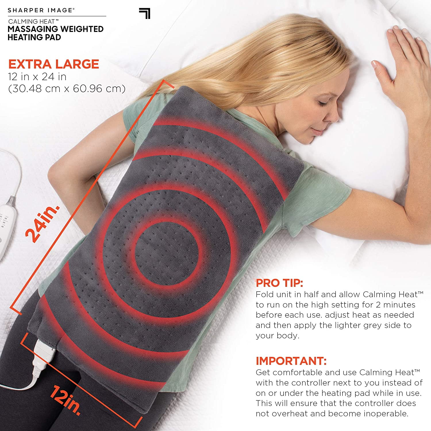 CALMING HEAT 13.78 in. W x 25.59 in. D Weighted Massaging Heating Pad Ultra  DLX Gray CWT03106 - The Home Depot