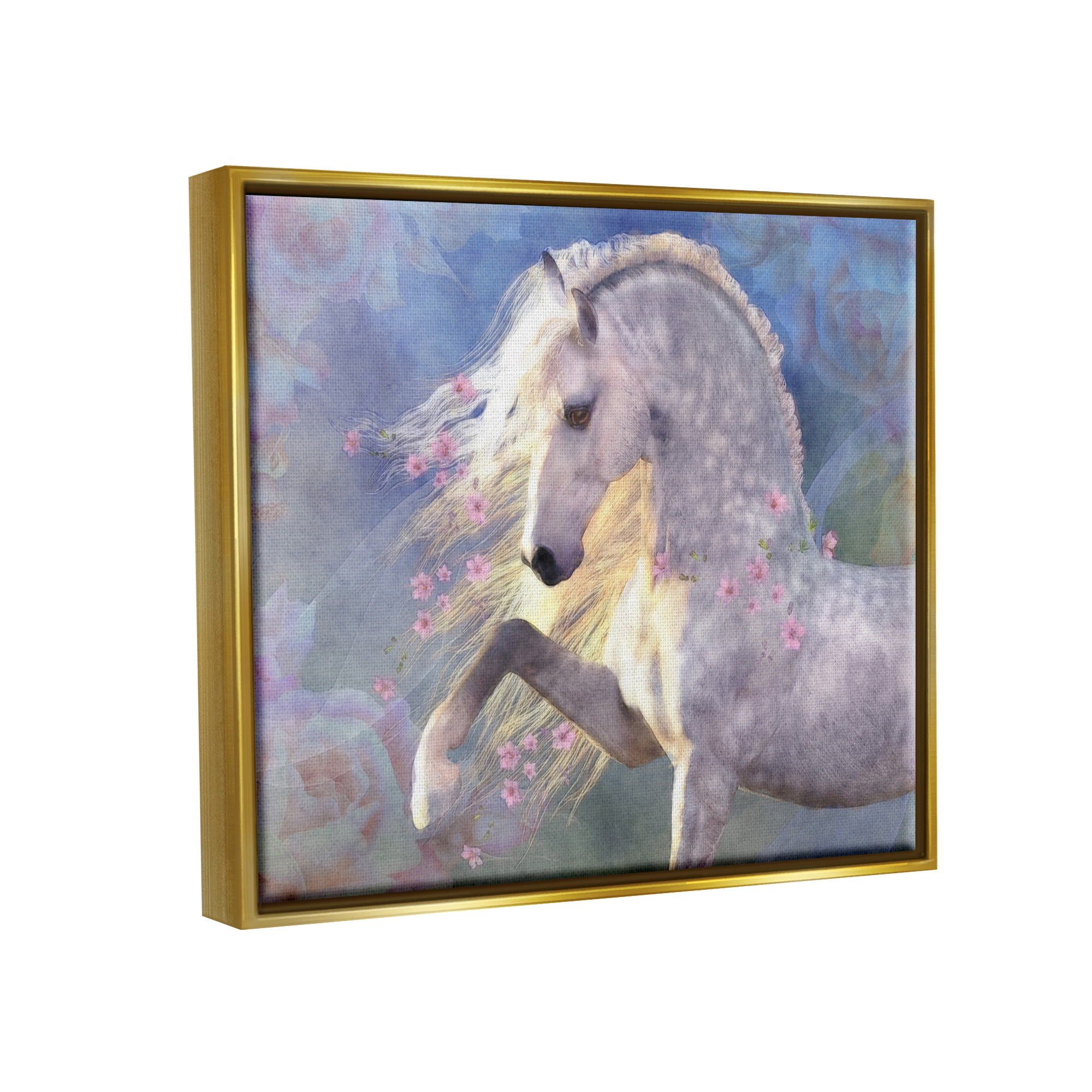 Stupell Industries Encantada Floral Horse Animals & Insects Painting Gold Floater Framed Canvas Art Print Wall Art, 31 x 25