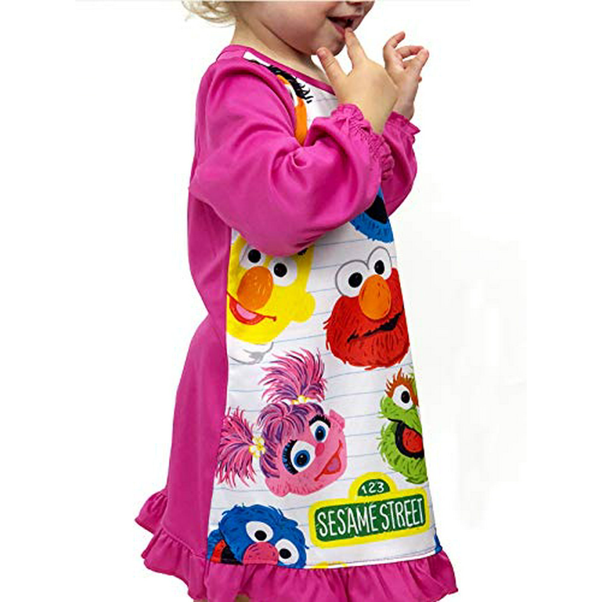 Sesame Street Toddler Girls Long Sleeve Nightgown Pajamas 2t Pink White Pink