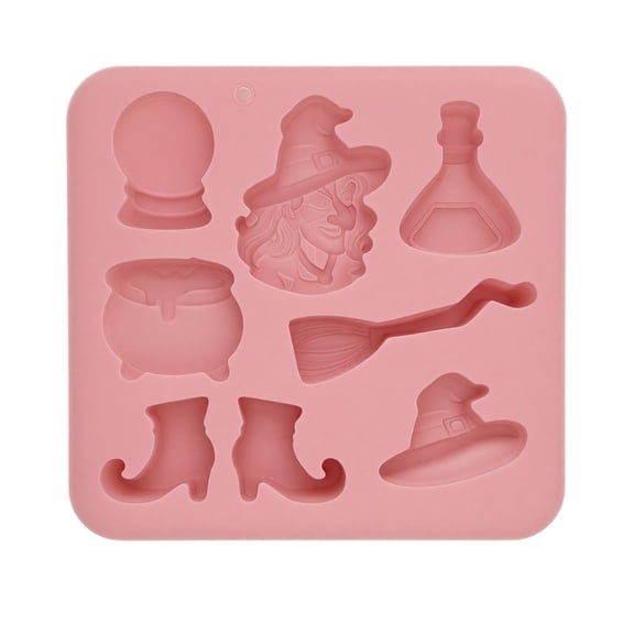 MInHoues Pink Witch Silicone Mold, Flexible Halloween Baking Molds for Chocolate Candy and Cake, Non-stick DIY Resin Casting Kitchen Tool for Baby Food Dessert, 6.69x5.91"
