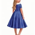 thumbnail image 5 of lcziwo Kids Girls Vintage Polka Dot 50's Girls Dress Short Sleeve Turn-Down Collar Swing Dress Party Dress Blue 12 Years, 5 of 7