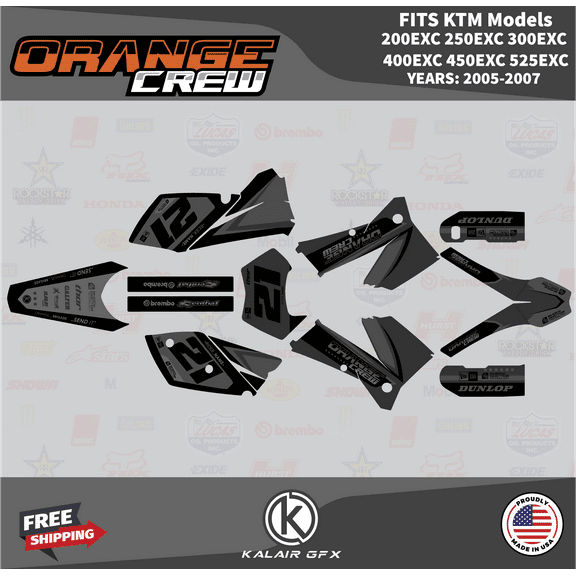 Kalair GFX Graphics Kit for KTM ENDURO 200EXC, 250EXC, 300EXC, 400EXC, 450EXC, 525EXC (2005-2007) Crew Series