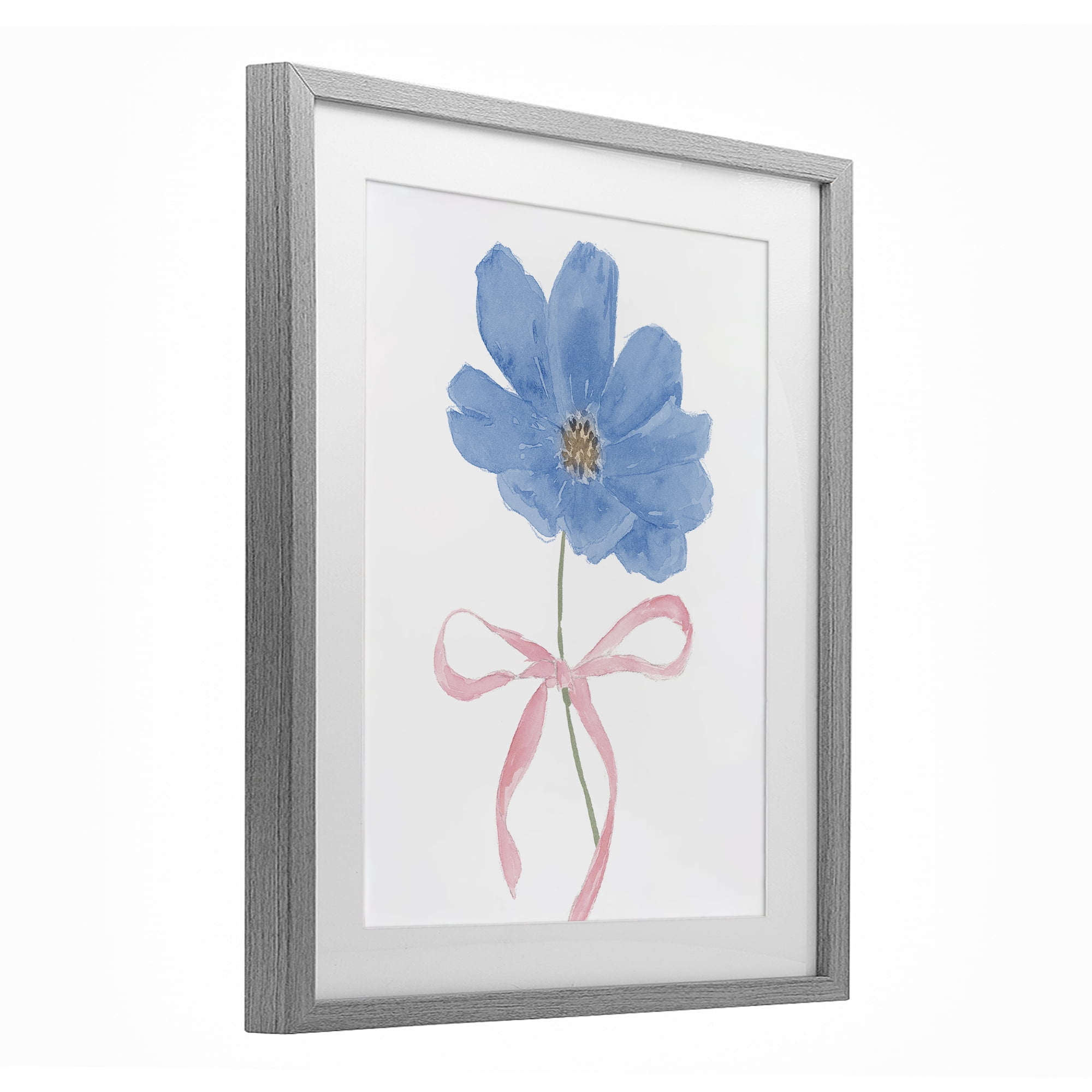 Stupell Industries Blue Bow Bloom Gray Framed Print Under Glass, design by Lucille Price