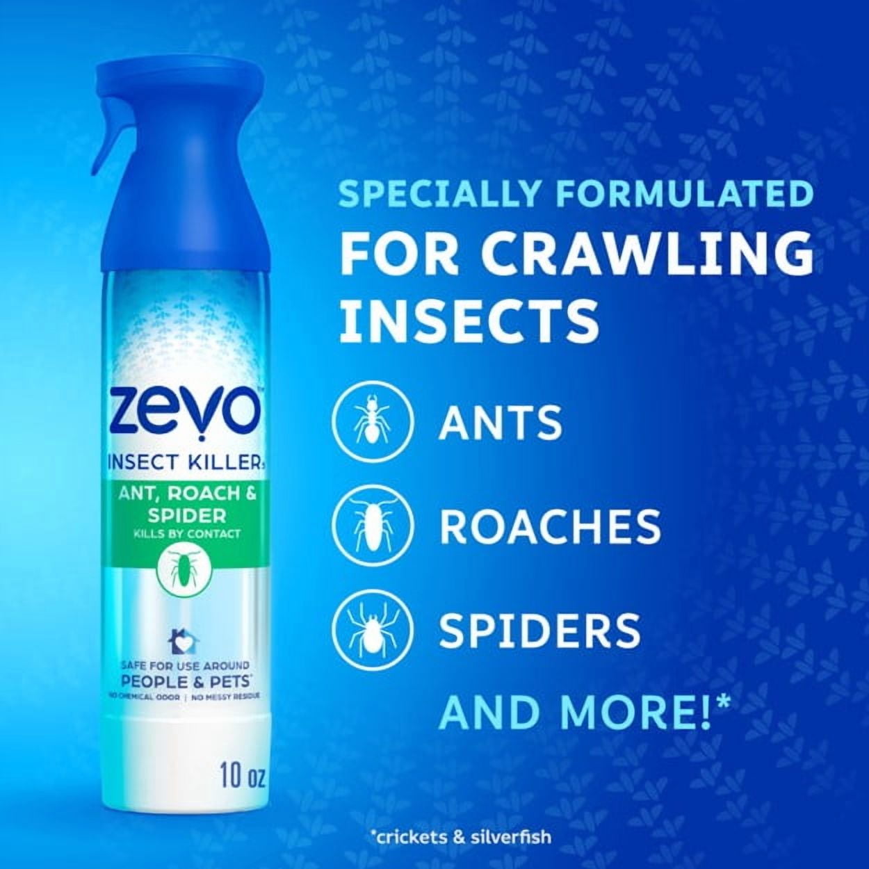 (4 pack) Zevo Crawling Insect Killer Spray: Bug Spray for Home Use – Kills Ants, Roaches, and Spiders - With Rosemary & Cornmint Oil - Indoor & Outdoor Use (10oz Aerosol)
