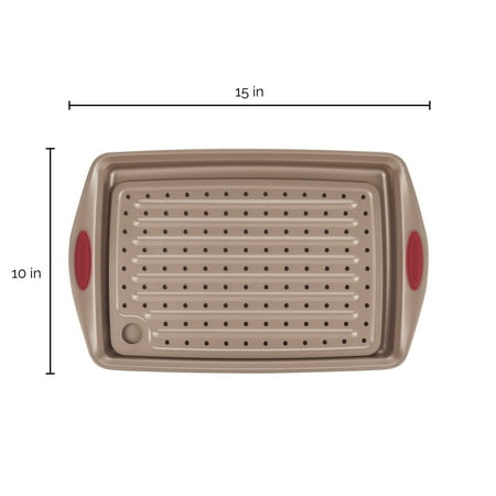 Rachael Ray - 2-Piece Nonstick Bakeware Crisper Pan Set - Latte Brown with Cranberry Red Handle Grips