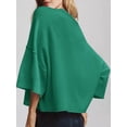 thumbnail image 3 of Short Sleeved Solid Color Women Casual Crewneck Knit Crop Sweater Tops, 3 of 5