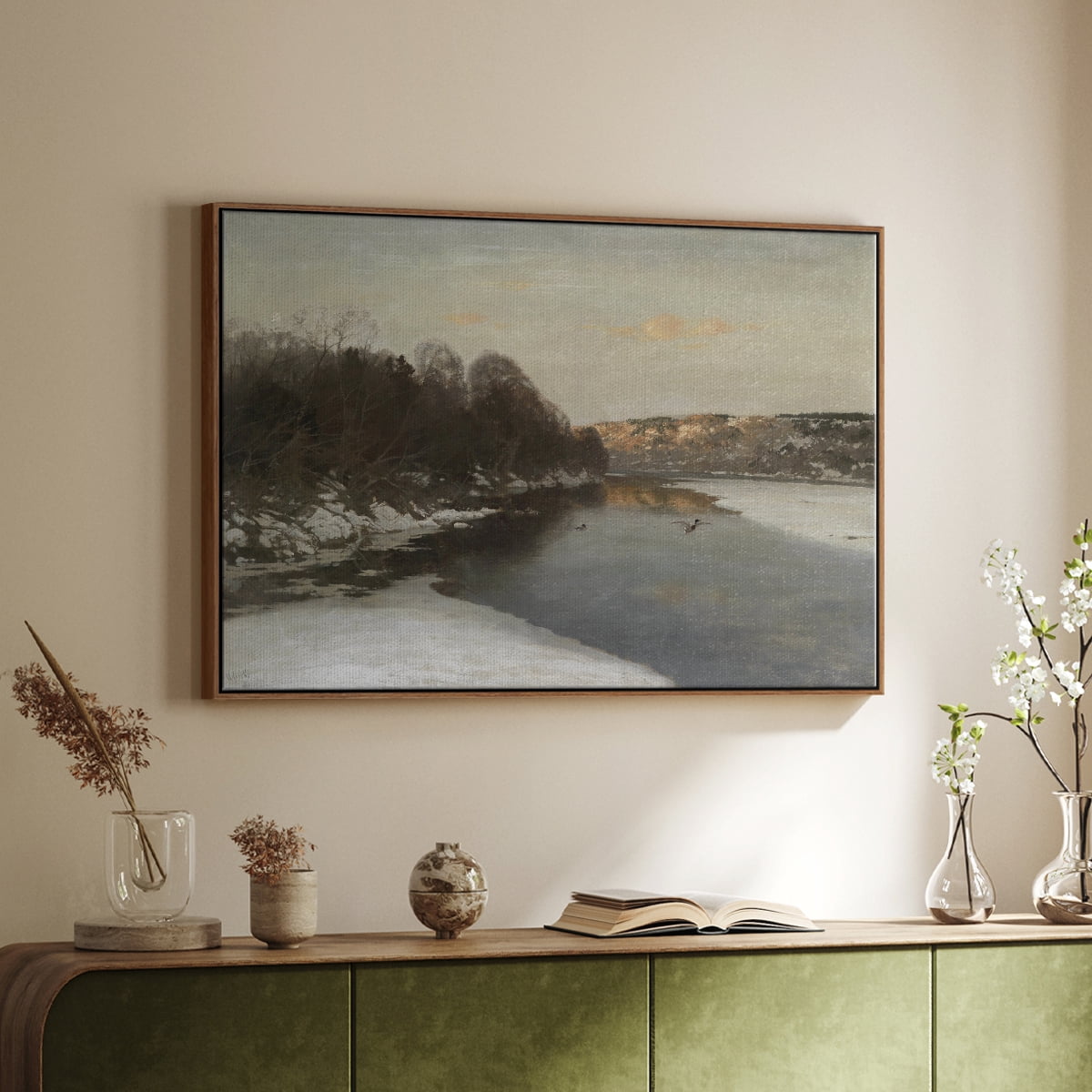 Vintage Landscape-CCLXXXIII By Wexford Home Framed in Walnut Wood Gallery Wrapped Canvas 27 in. x 41 in.