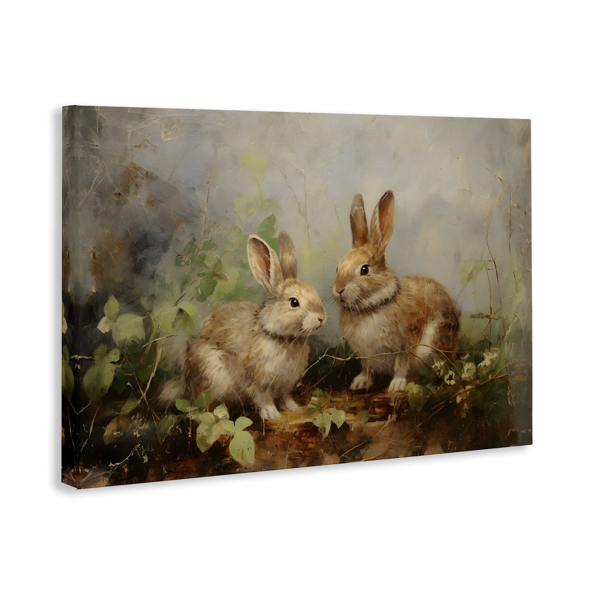 Stupell Industries Wild Rabbits in Nature Animals & Insects Painting Gallery Wrapped Canvas Art Print Wall Art, 45 x 30