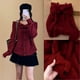 thumbnail image 2 of Red Off-The-Shoulder Bow Sweater Winter Slouchy Off-Shoulder Knit Top, 2 of 5