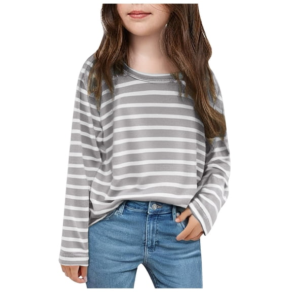 Girls Dress Shirt Purple Long Sleeve Shirt Girls Casual Long Sleeve T Shirts Kids Loose Soft Striped Color Block Tunic Tops Fall Tees Blouses Grey 3-4 Years