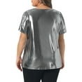 thumbnail image 3 of Agnes Orinda Women's Plus Size Metallic Tops Crew Neck Short Tulip Sleeve Disco Party Sparkly Blouses 2X Silver, 3 of 6