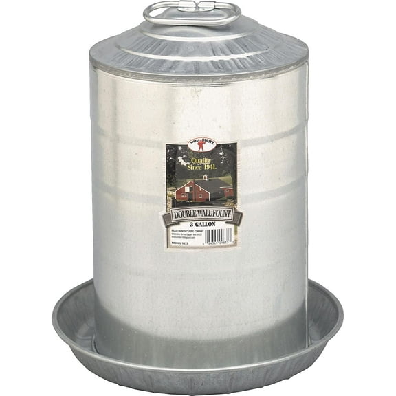 Little Giant Farm & Ag 9833 3 Gallon Double Wall Metal Poultry Fount
