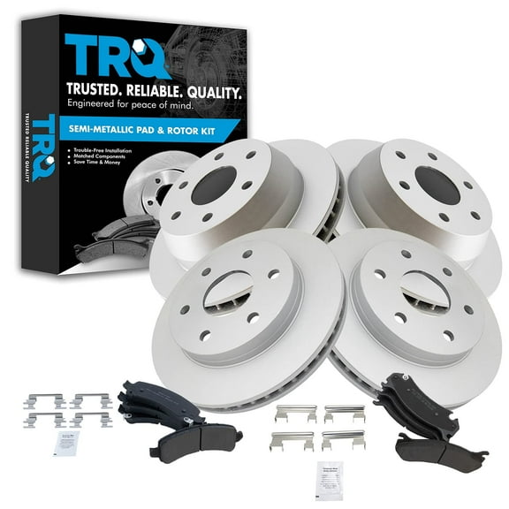 TRQ Front & Rear Semi-Metallic Brake Pad & G-Coated Rotor Kit Fits Select GM Trucks