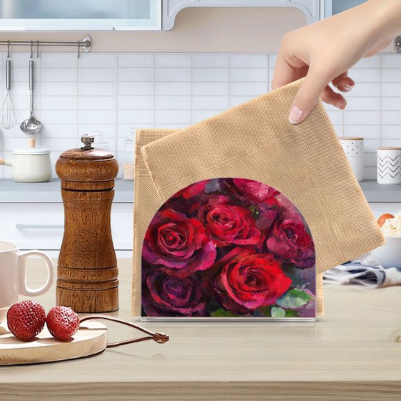 Qxltty Deep Red Roses Acrylic Napkin Holder Set of 1 Transparent Dining Table Kitchen Cafeteria Home Decor 4.1x4.9x1.97in