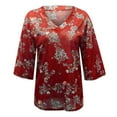 thumbnail image 4 of Womens Plus Size Clearance $5,Women Loose Floral Print Three Quarter Sleeve V-Neck T-Shirt Tops Blouse, 4 of 5