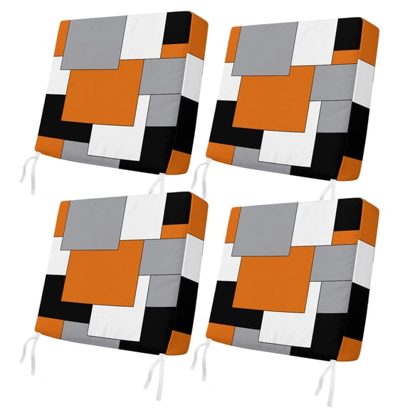 Outdoor Patio Cushion Covers 4 Pack Abstract Patio Chair Cushion Covers with Ties and Zipper Square Orange Black Grey Waterproof Outdoor Seat Cushion Covers for Patio Furniture 24"x24"
