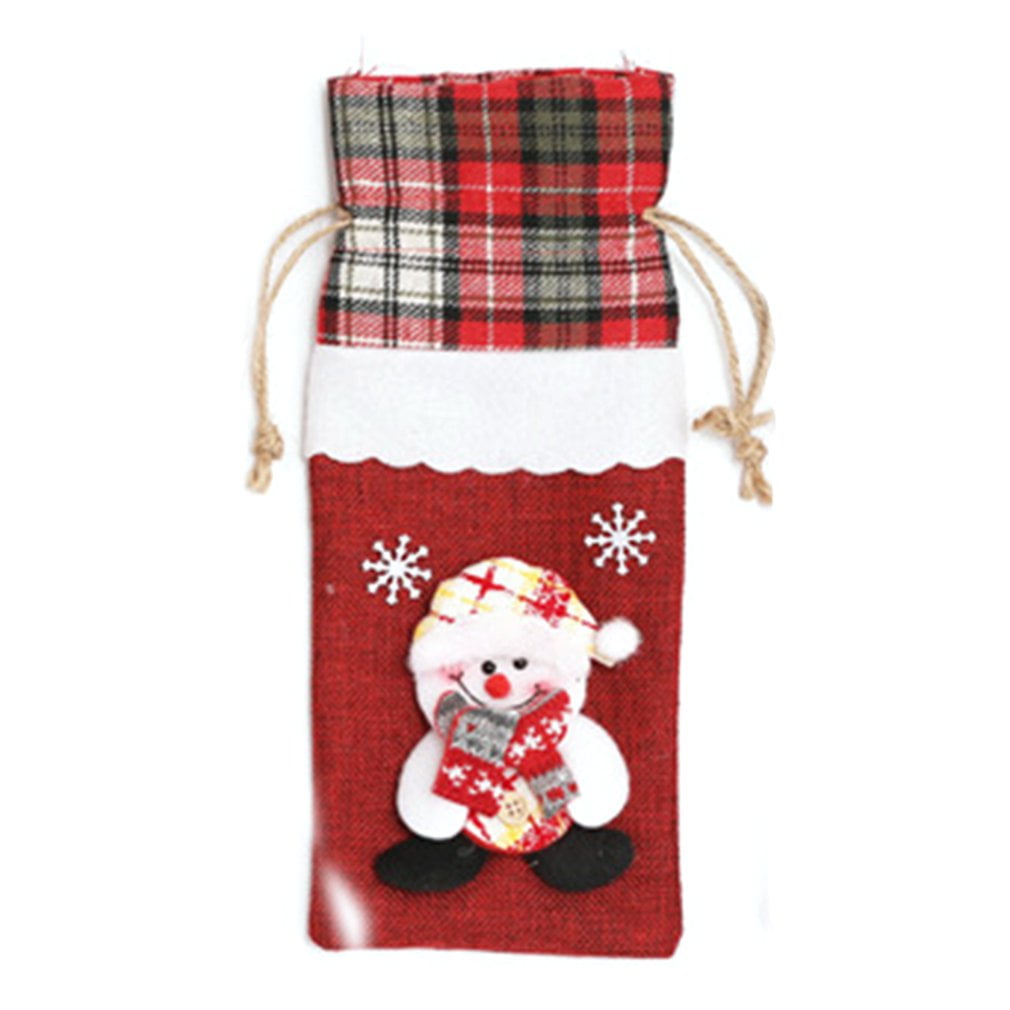 Xmas Wine Bottle Cover Bag Cap Snowman Santa Claus Elk Bear Table Dinner Decor H 