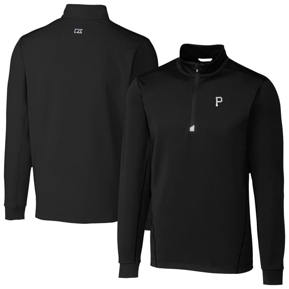 Men's Cutter & Buck Black Pittsburgh Pirates Traverse Eco Tri-Blend DryTec Quarter-Zip Jacket