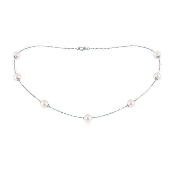 ANGARA 16" Japanese Akoya Cultured Pearl Station Necklace in 14K White Gold for Women | June Birthstone, Birthday, Anniversary, Jewelry Gift for Women | Pearl Necklace