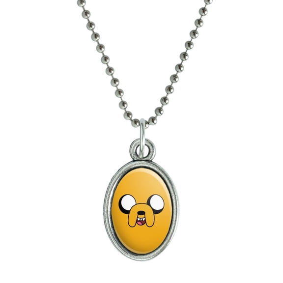 Adventure Time Jake Head Antiqued Oval Charm Pendant with Chain