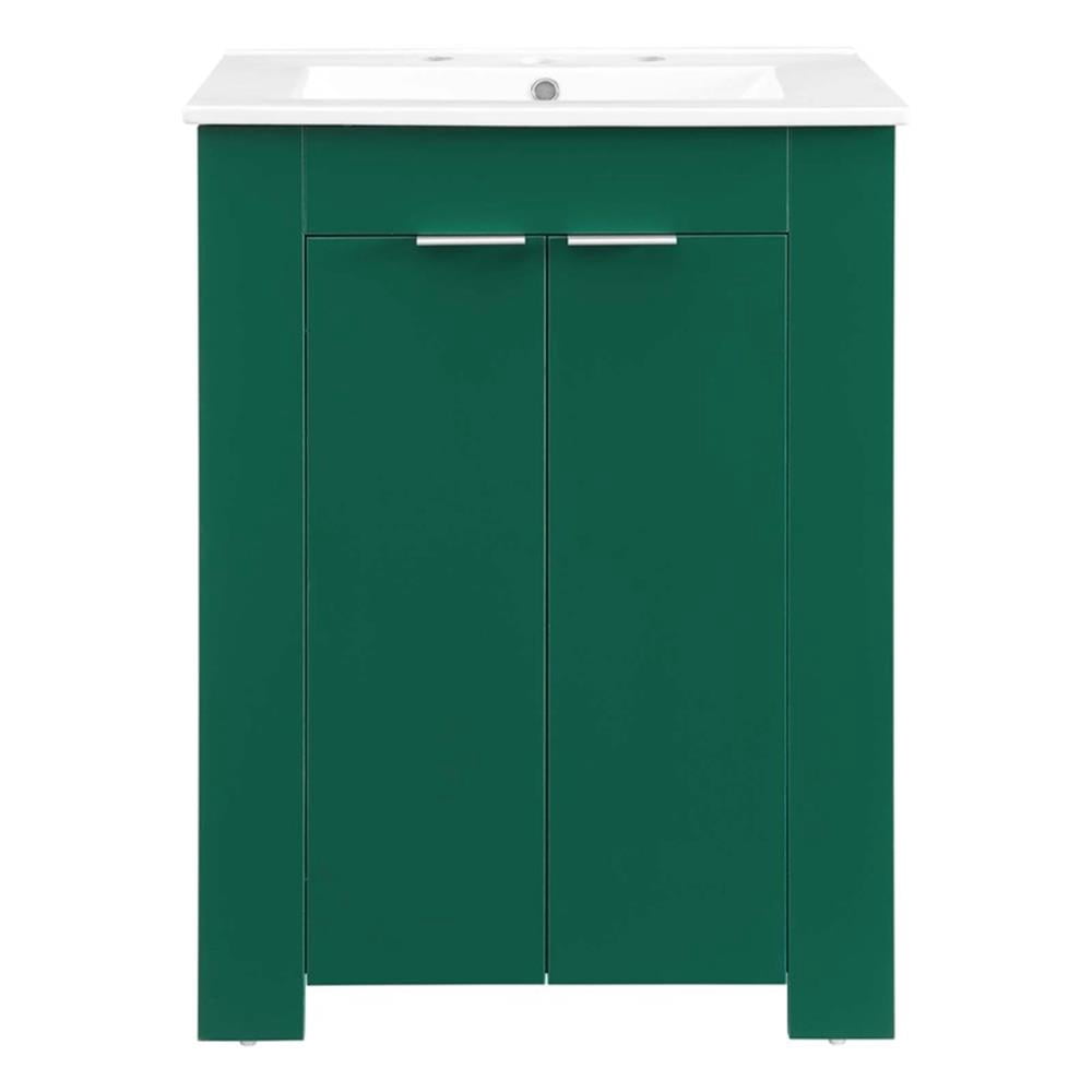 Modway Maybelle Modern Wood/Ceramic Bathroom Vanity in Green/White