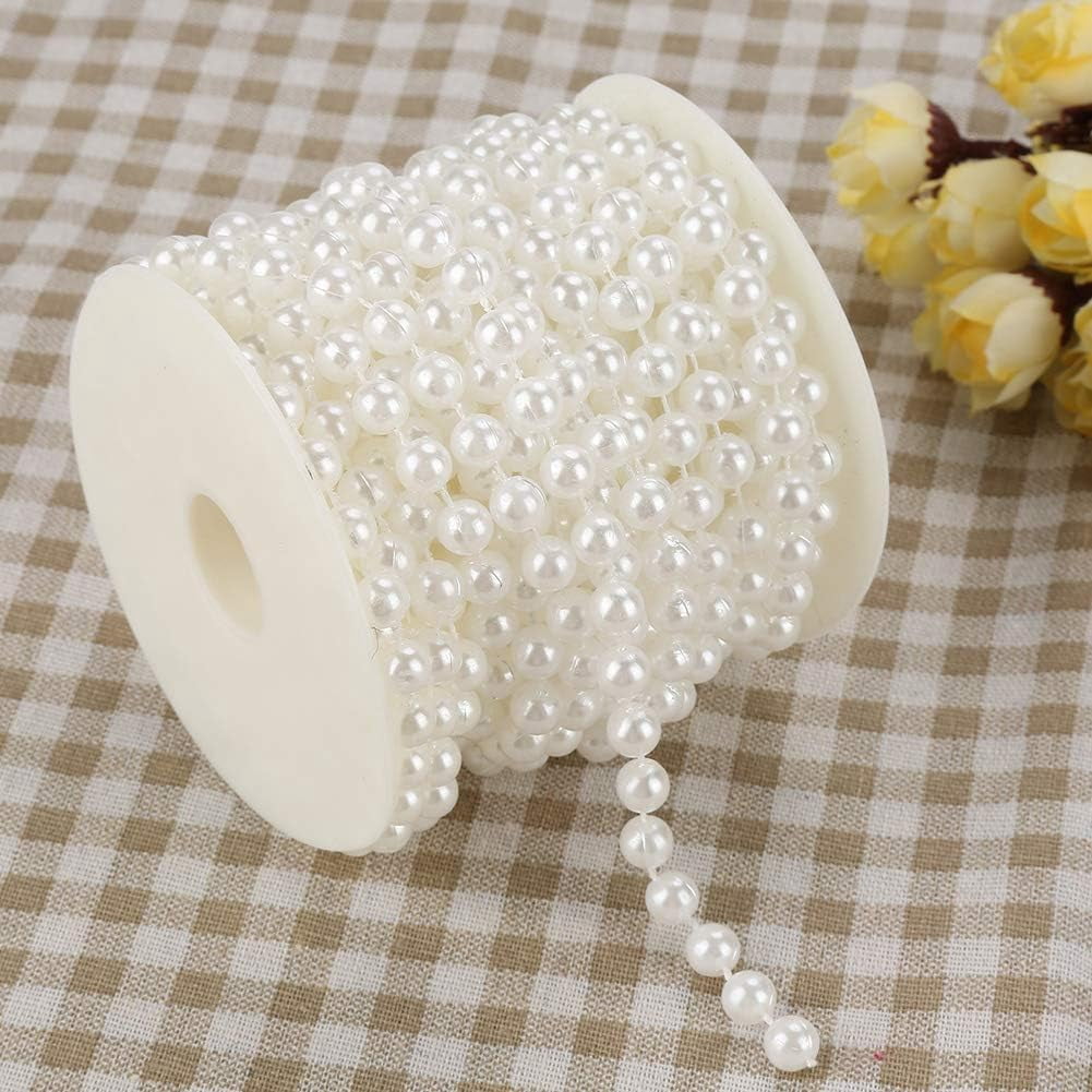 10mm Faux Pearl Beads Garland Pearl Bead Roll Strand of Pearls to Decorate,11 Yds Pearl Strands Spool Pearl String for Floral Centerpieces Wedding Party Favor Christmas Tree,DIY Crafts(White)
