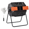 thumbnail image 2 of Outsunny Tumbling Compost Bin Outdoor 360° Dual Chamber Rotating Composter 43 Gallon, Orange, 2 of 9