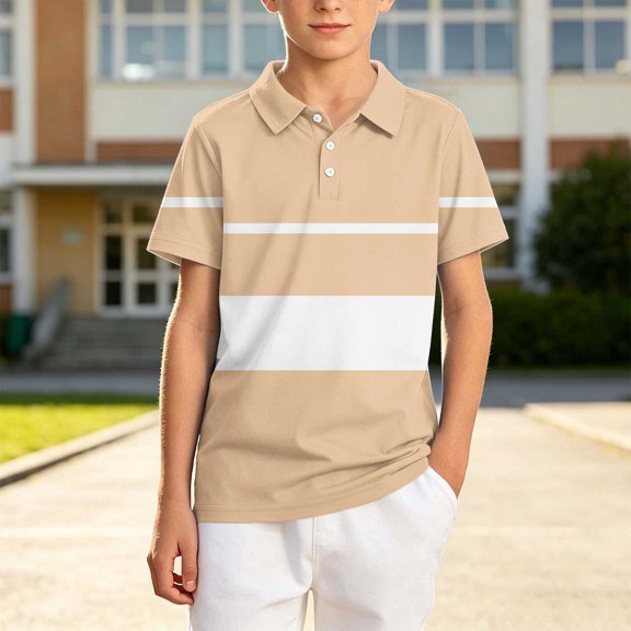 Maqroz Boys Striped Shirts Short Sleeve Tops Kids Casual Collared Tees Button Down Activewear School Daily Playwear Golf Tennis Outfits Athletic Vacation Gear Size 5-15 Years