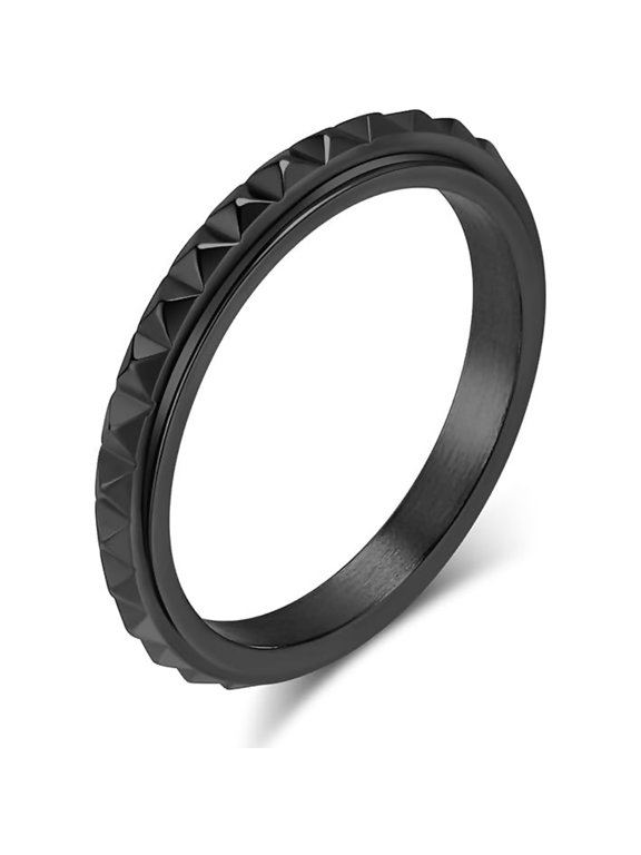 Rhomboid Lattice Pyramid Rotary Decompression Stainless Steel Ring Stress Relief and Modern Geometric Design