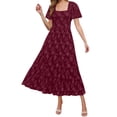 thumbnail image 1 of Vestido midi boho floral de verano 2025 para mujer - Vestido de playa de manga corta y cuello cuadrado, tallas S-XL, 1 of 4