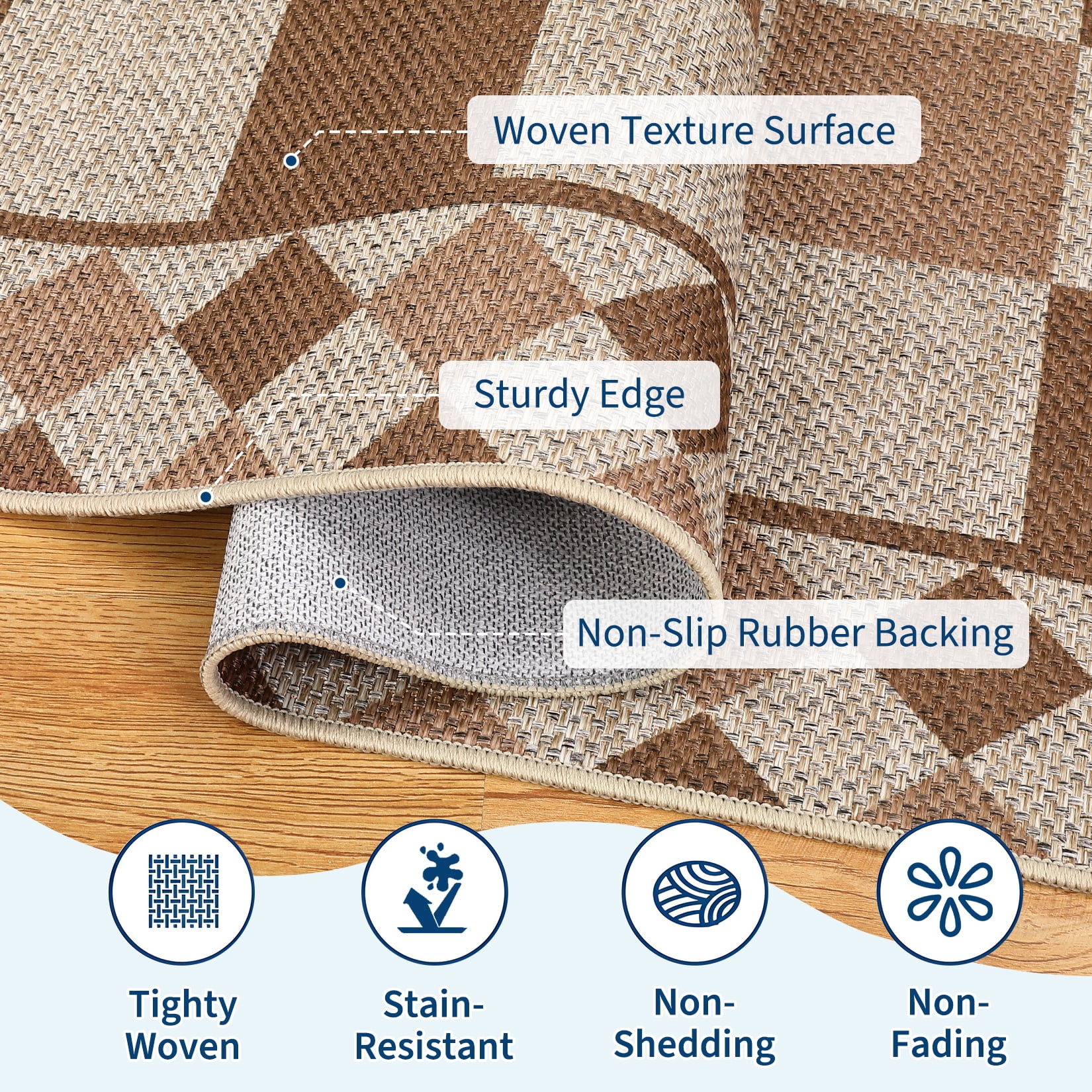 Hasoo Easy Jute Area Rug 9x12 Washable Rug for Living Room Bedroom Checkered Indoor Outdoor Geometric Carpet for Backyard, Yellow/Brown