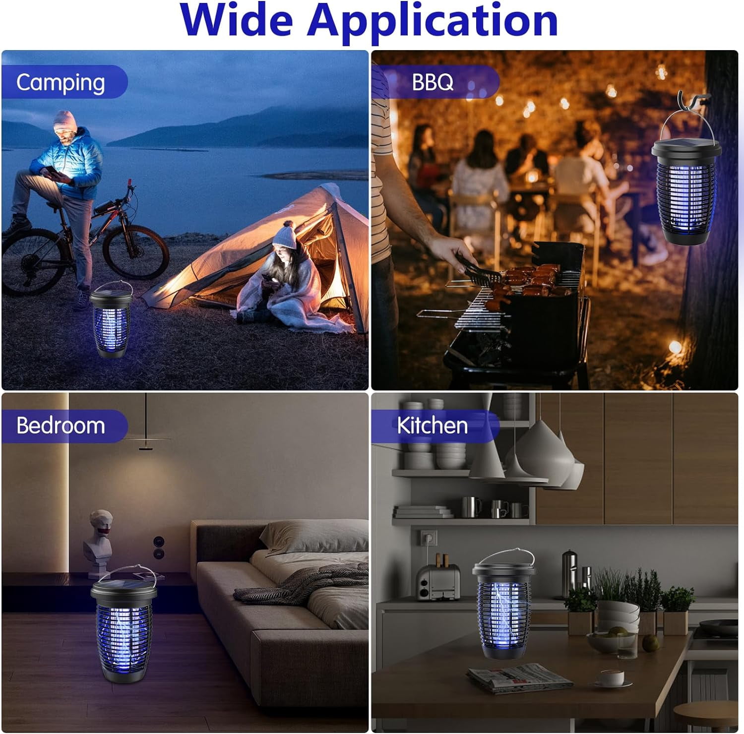 Bug Zapper Soalr for Outdoor, 4500V Mosquito Killer Lamp with Ground Pole Type-C Rechargeable Insect Zapper for Patio, Porch, Camping