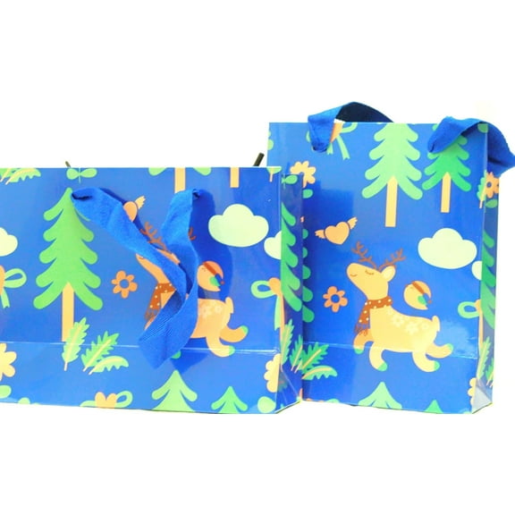 Christmas Gift Bags with Handles for Wrapping Presents - Small & Medium Gifts Bag - Great for Xmas Party Navidad Coworker Presents Family Friends Kids (Blue)