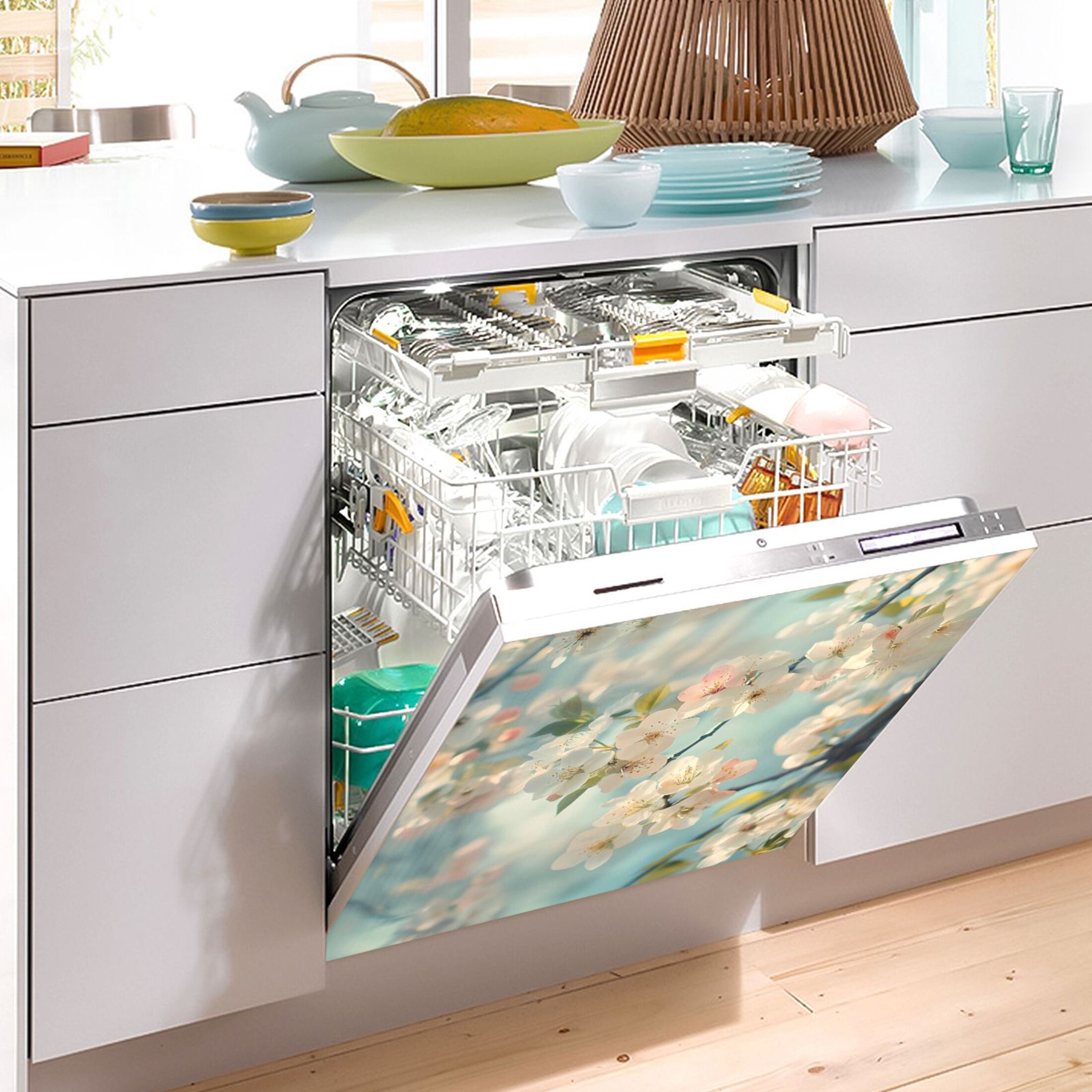 Dishwasher Magnetic Sticker 23x26 Inch Refrigerator Magnetic Sticker Washing Machine Magnetic Sticker Kitchen Panel Magnetic Sticker Home Decor Beautiful Cherry Blossom