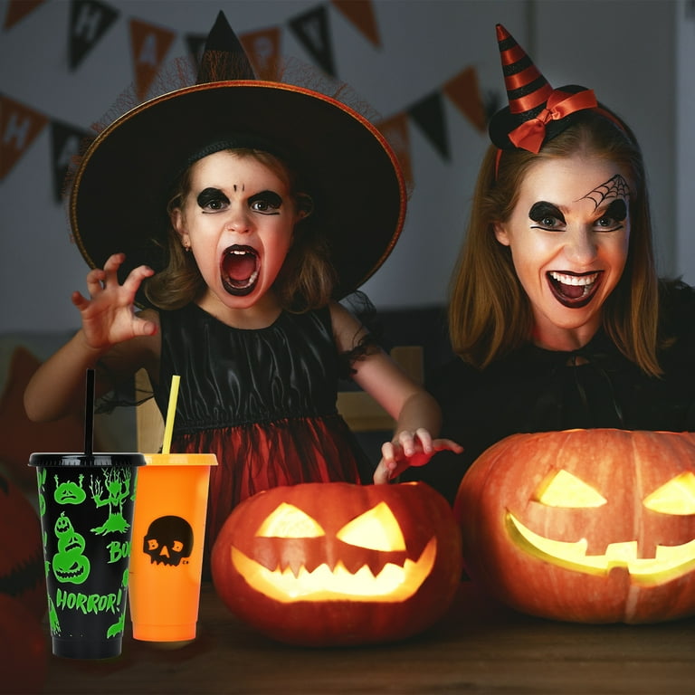 Gause Halloween Decorations, Halloween Color Changing Cups with Lids and  Straws Plastic Tumblers with Lids and Straws, Kids Cups with Straws and Lids  for Halloween 