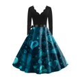 thumbnail image 5 of Valentines Day Dresses Women Long Sleeve V-Neck A-line Dress with Heart Print Turquoise L, 5 of 5