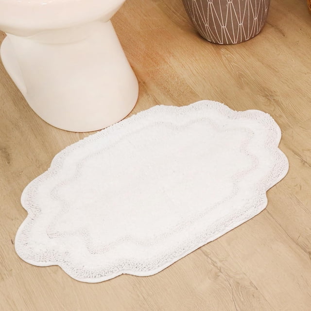 Home Weavers Allure Collection 100% Cotton Bath Rug 17"x24", Soft & Absorbent Bathroom Rug, Non-Slip Backing, Quick Dry, Machine Washable Bath Mat for Floor, Shower & Tub, White