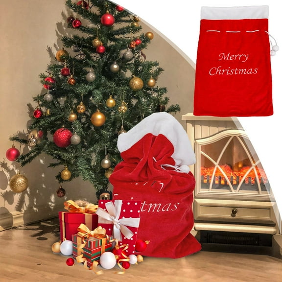 33x21 Inch Giant Christmas Gift Bag - Heavy-Duty Red Drawstring Sack for Large Presents, Reusable Holiday Wrapping Alternative to Paper, Polyester Party Favor Container